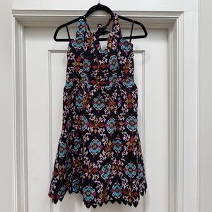 Black Halter Dress with Colourful Pattern